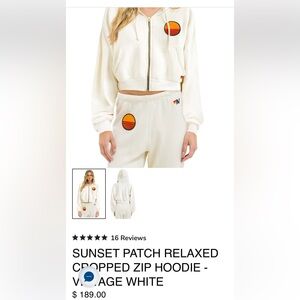 Aviator Nation Off-White Zip-Up Cropped Hoodie